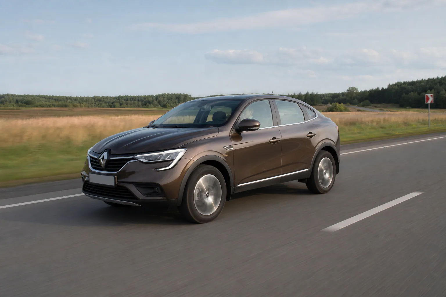 Renault Arkana движется по загородной трассе